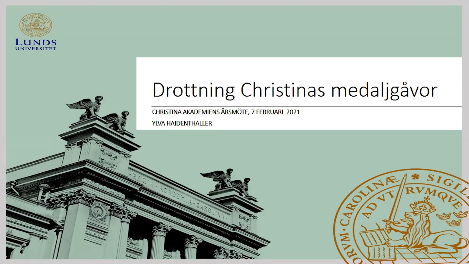 Omslagsbild från föreläsning om Christinas medaljgåvor